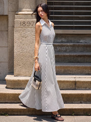 Striped Sleeveless Shirt Midi Dress