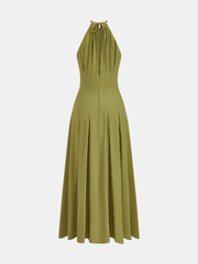 Olive Green Halter Side Split Maxi Dress