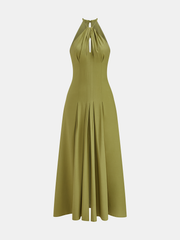 Olive Green Halter Side Split Maxi Dress