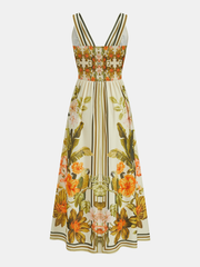 Demure Floral V-Neck Midi Dress