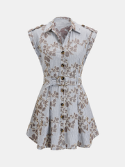 Blue Striped Floral Shirt Dress