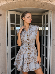 Blue Striped Floral Shirt Dress