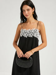 Color Block Lace Trim Slip Midi Dress