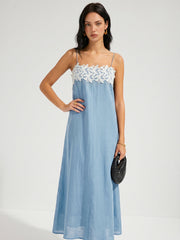 Color Block Lace Trim Slip Midi Dress