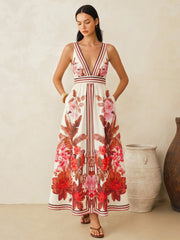Demure Floral V-Neck Midi Dress