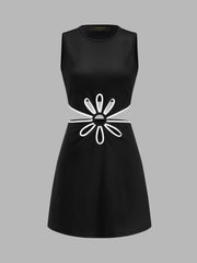 Black Floral Cutout Sleeveless Mini Dress