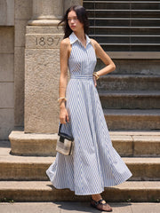Striped Sleeveless Shirt Midi Dress