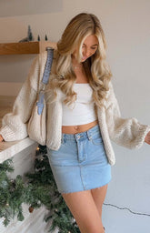 Cream Ribbed Knit Cardigan