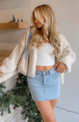 Cream Ribbed Knit Cardigan