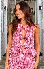 Red Gingham Front-Tie Top