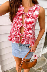 Red Gingham Front-Tie Top