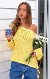 Yellow Drop Shoulder Knit Sweater