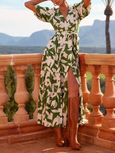 Green Floral Surplice Midi Dress