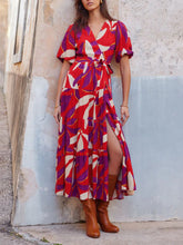 Red Geo Print Wrap Maxi Dress