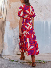 Red Geo Print Wrap-Front Midi Dress