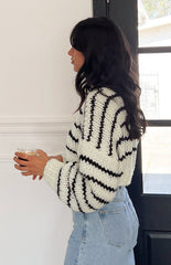 White Striped Knit Crop Sweater