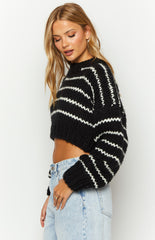 Black And White Striped Crop Sweater