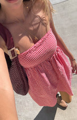 Red Gingham Strapless Mini Dress