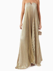 Golden Pleated Textured Strapless Gown