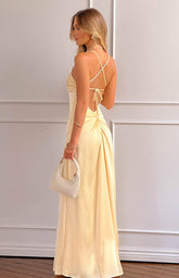 Light Yellow Satin Maxi Dress