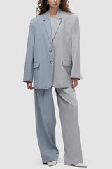 Color Block Boyfriend Blazer and Pocketed Wide Leg Pants Two-Piece Set