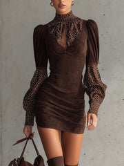 Brown Faux Suede Bodycon Mini Dress
