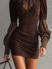 Brown Faux Suede Bodycon Mini Dress