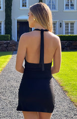 Black Cowl Neck Belt Mini Dress