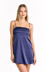 Navy Blue Satin Mini Dress