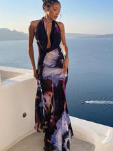 Black Floral Open Back Maxi Dress