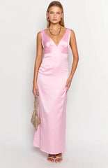 Light Pink Satin Maxi Dress