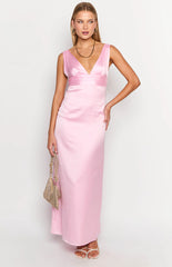 Light Pink Satin Maxi Dress