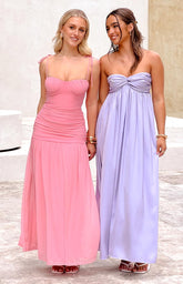 Coral Pink Ruched Slip Maxi Dress