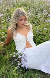 White Lace Tie Front Top