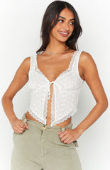 White Lace Tie Front Top