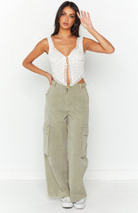 White Lace Tie Front Top