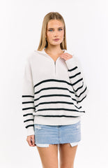 Cream Stripe Quarter Zip Knit Jumper