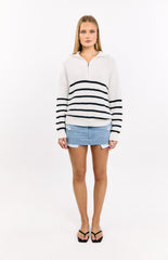 Cream Stripe Quarter Zip Knit Jumper