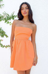 Orange Tie Back Strapless Mini Dress