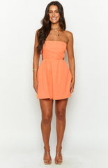 Orange Tie Back Strapless Mini Dress