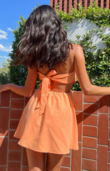 Orange Tie Back Strapless Mini Dress