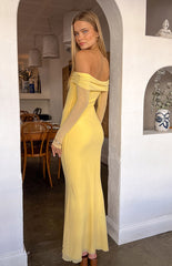 Yellow Long Sleeve Off Shoulder Maxi Dress
