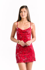 Red Sequin Party Mini Dress