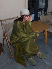 Olive Green Casual Long Sleeves Three-Piece Set