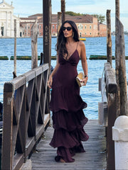 Burgundy Tiered Maxi Slip Dress