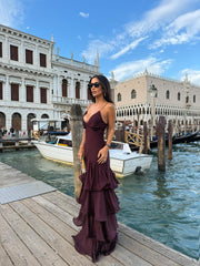 Burgundy Tiered Maxi Slip Dress