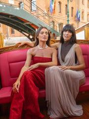 Sheer Yoke Drap Front Maxi Dress