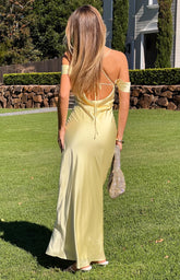 Yellow Tie Off Shoulder Formal Maxi Dress
