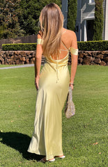 Yellow Tie Off Shoulder Formal Maxi Dress