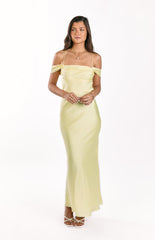 Yellow Tie Off Shoulder Formal Maxi Dress